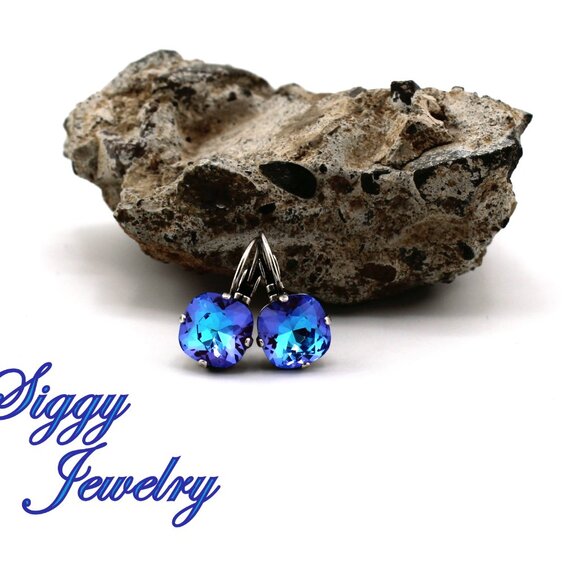 Burgundy Delite Cushion Cut Drop Earrings made with Genuine Premium Crystal - Picture 5 of 8